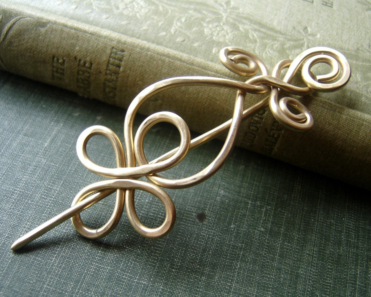 Celtic Loops and Spirals Brass Shawl Pin, Scarf Pin, Hair Pin, Sweater Brooch - Celtic Knot Accessory -Women
