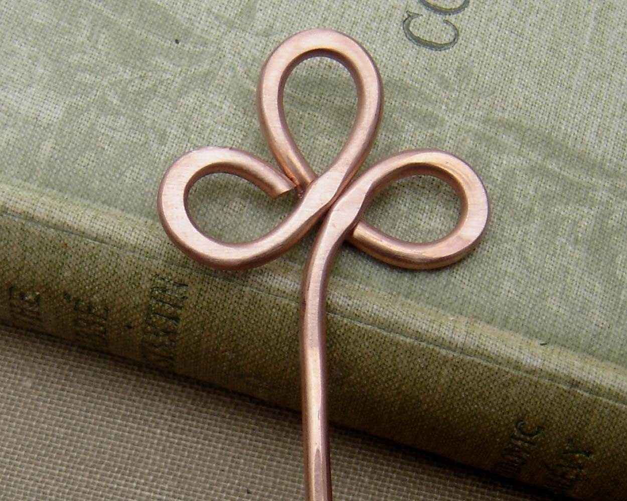 Copper Hair Stick / Shawl Pin - Trinity Clover Loops -Long Hair Accessory