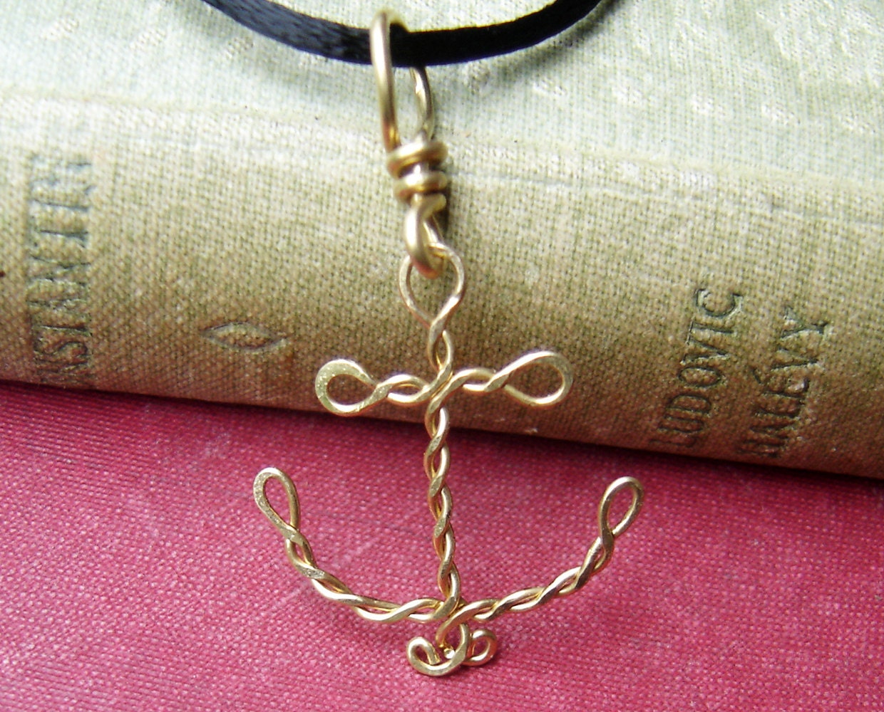 Brass Anchor Pendant - Wire Rope Anchor Necklace