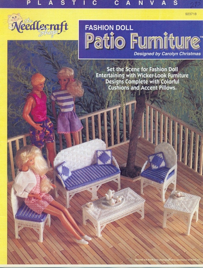 Plastic Canvas Pattern Fashion Doll Patio Wicker Look Furniture for Dolls