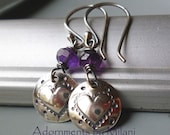 Heart Earrings Purple Amethyst Small Stones Beaded Sterling Silver - Sassy