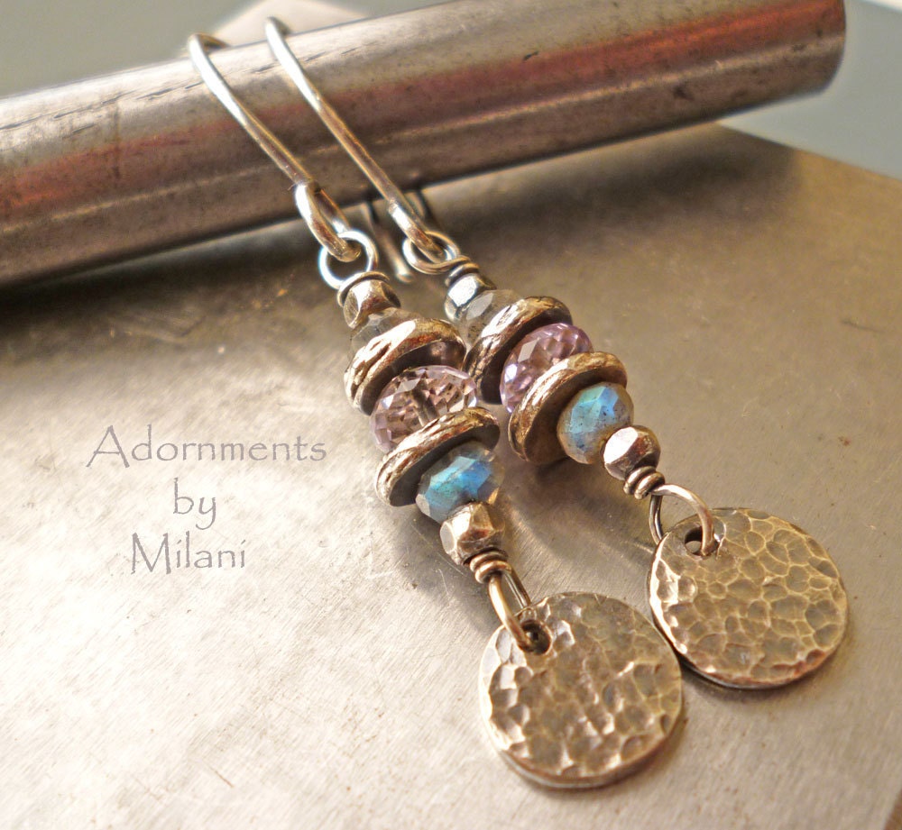 Lavender Purple Earrings Amethyst Labradorite Earrings Gemstone - Subtleties