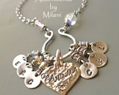 Grandma Necklace 6 Grandchildren Charms Initials Six Children Grandmother Jewelry