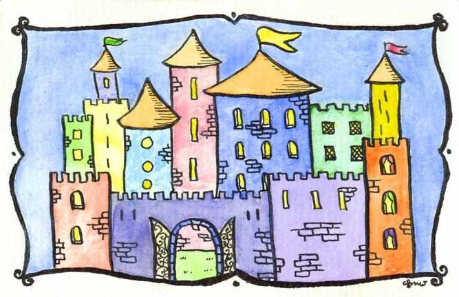 Kaleidoscope Fantasy Castle Original 3" x 4 1/2" Watercolor Painting / Fantasy Illustration