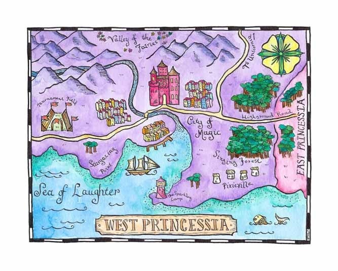 West Princessia Map ... Original Watercolor (Fantasy Cartography of Imaginary Places)