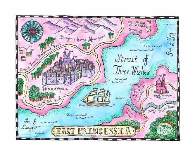 Fairy Tale Map - East Princessia Original 8" x 10" Watercolor Fantasy Map