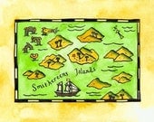 Treasure Map - Smithereens Island Original 5" x 7" Watercolor Painting