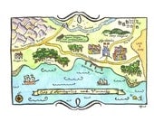 Fantasy Map - Marvelopolis and Vicinity 5" x 7" Original Watercolor Painting