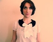 Velvet detachable peter pan collar necklace black with satin bow