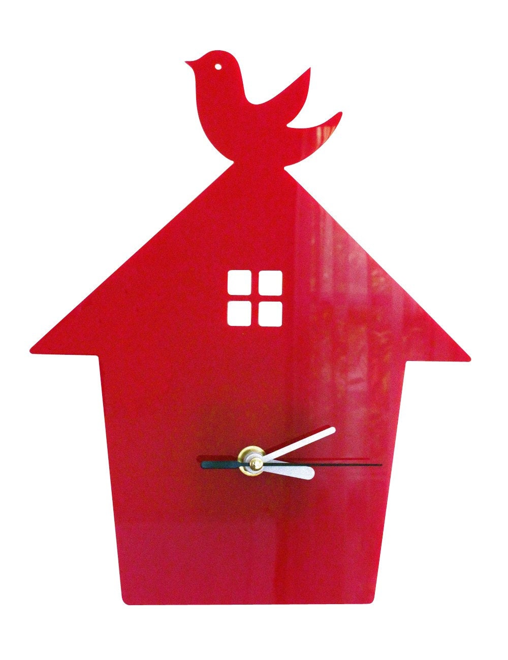Red Bird House Wall Hanging Clock
