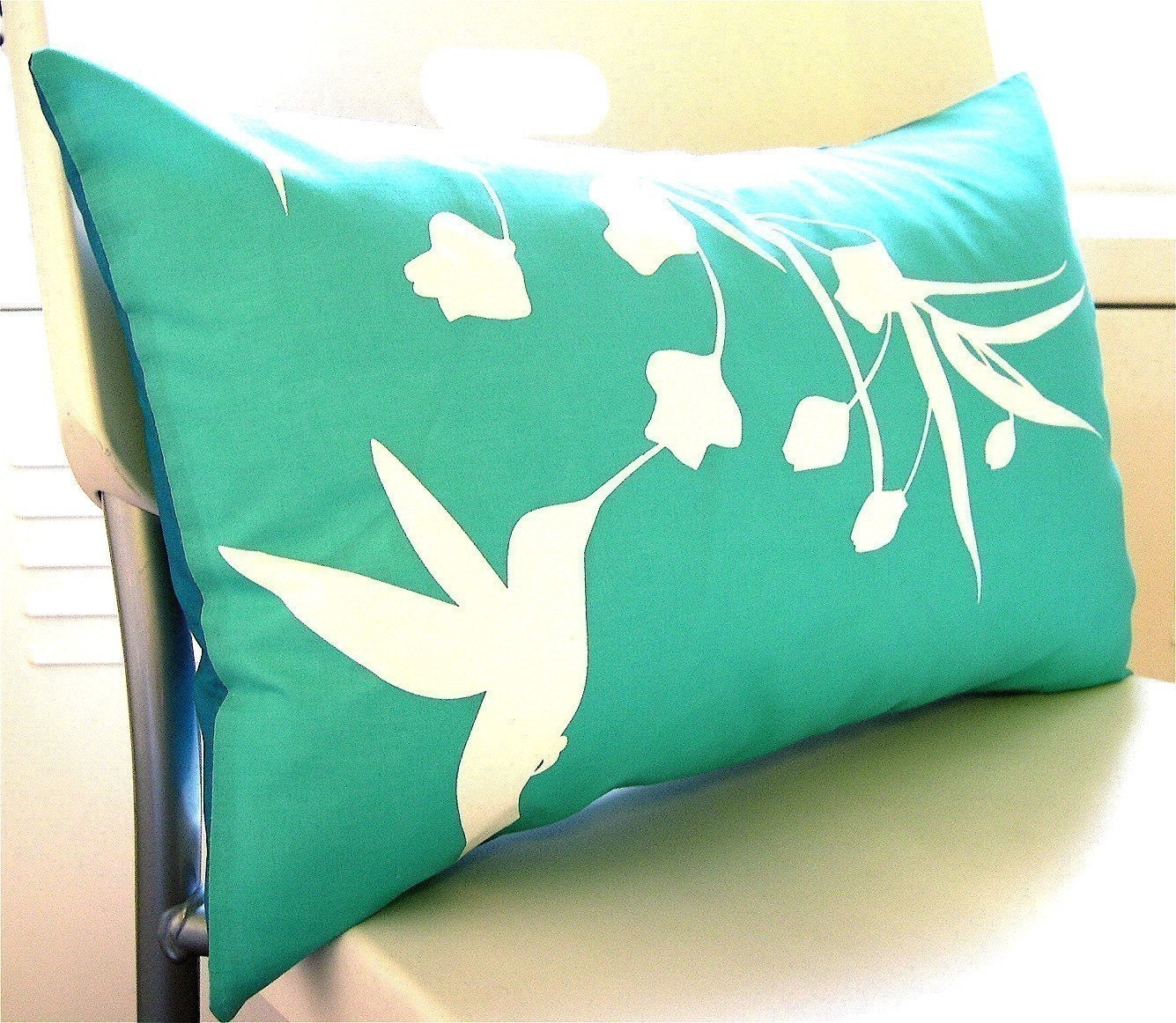 Limited Time Sale Mint Hummingbird with Eucalyptus Rectangle Pillow