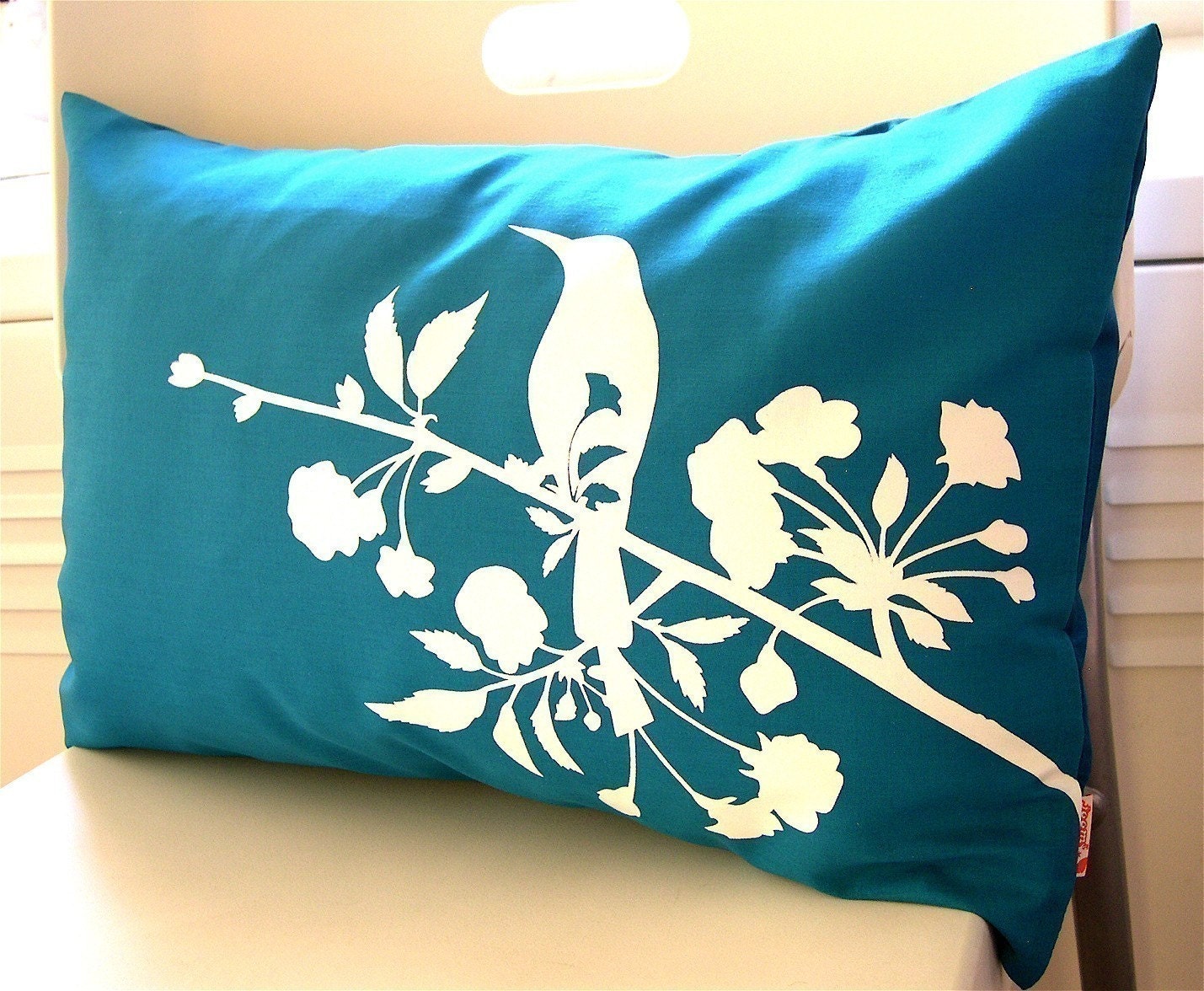 SALE-Teal Blooming Blossom Rectangle Pillow