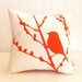 Orange Print on White Cotton Bird on Cherry Blossom - Mini 10.5 Inches Square Pillow