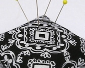 Large Emery Pincushion / Pin Cushion - Black White Medallion