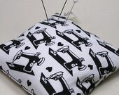 Large Emery Pincushion  / Pin Cushion -  White with Classic Sewing Machines
