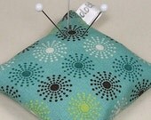 Emery Pincushion -  Keeps Pins Sharp - Teal with Sunburst Flowers