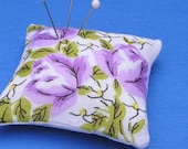 Emery Pincushion  / Pin Cushion - Vintage Handkerchief - Lavender Roses