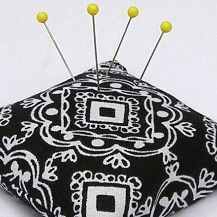Large Emery Pincushion / Pin Cushion - Black White Medallion