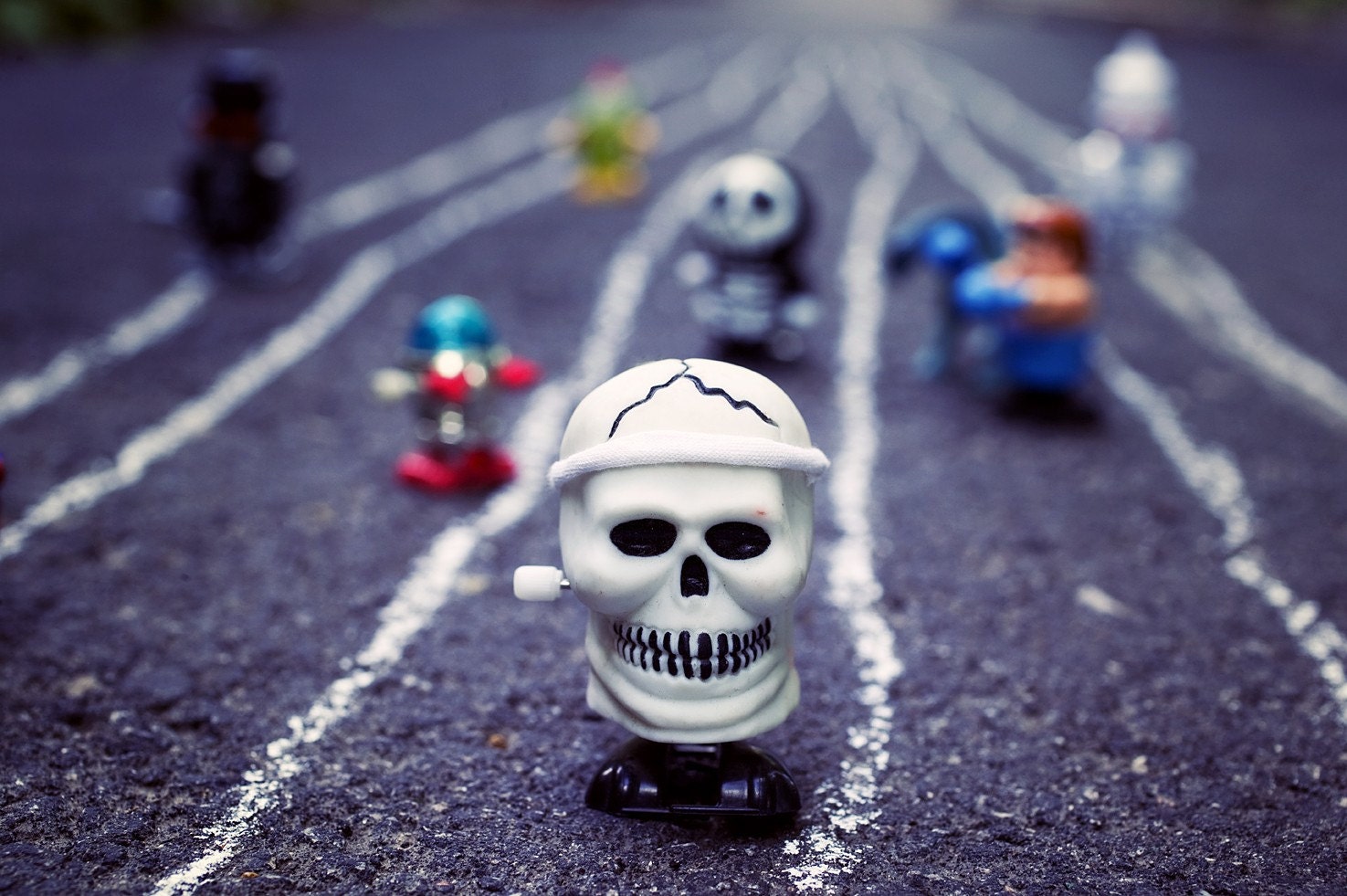 Death FTW (for the WIN)  - 8x10, skull, robot, race, winning, win, wind up, vintage toy, toy, toy photography, street, urban,