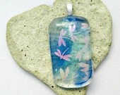 Fused Dichroic Glass Pendant - Dichroic Glass Jewelry - Dragonflies in Flight Pendant