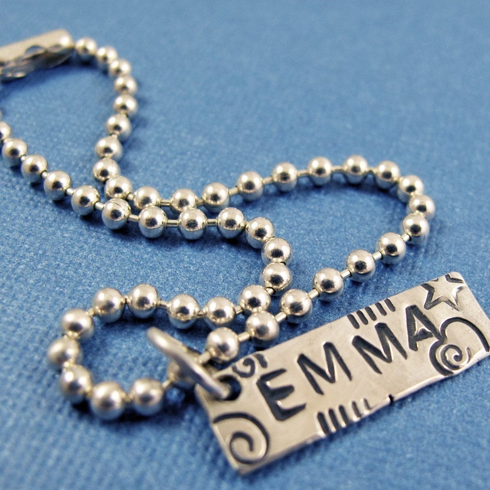 Personalized ID Name Bracelet - Sterling Silver - Custom handmade stamped charm bracelet