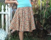 Circle Skirt Brown Floral Print Skirt Cotton 28 to 34 inch waist Full Womens Skirt