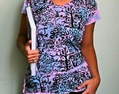 Iris Tee with Hand screenprint pattern of - Loving Paper Cuts- MEDIUM
