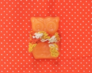 Candy Corn Glycerine Owl Soap with Crochet Scarf