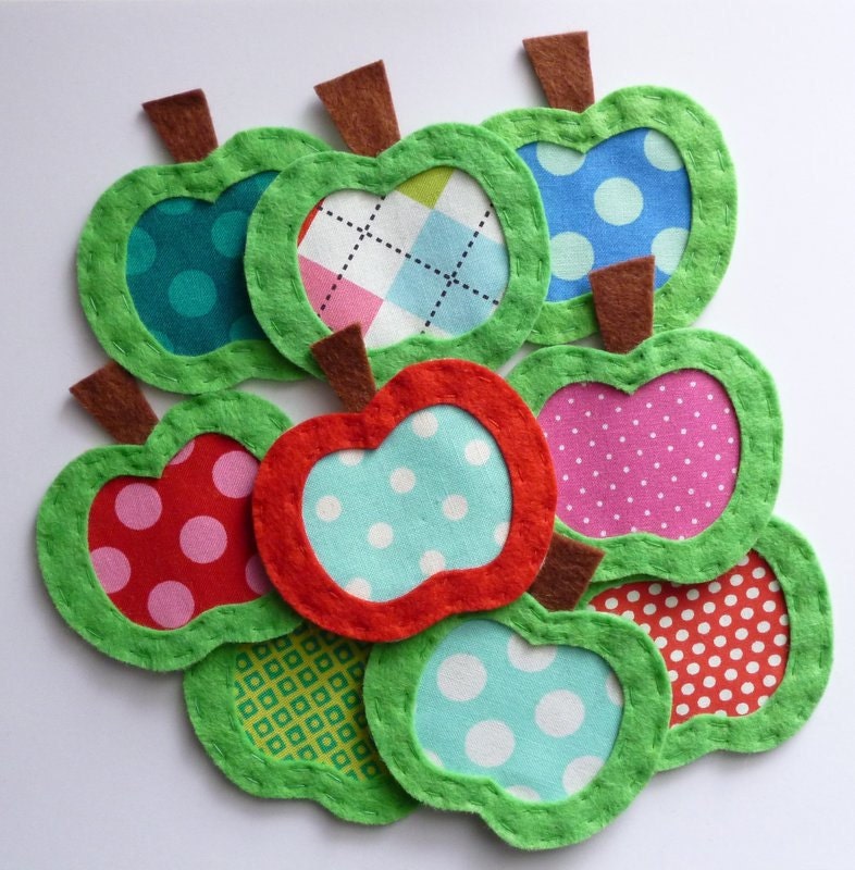 THREE apples HANDMADE  embellishment / applique