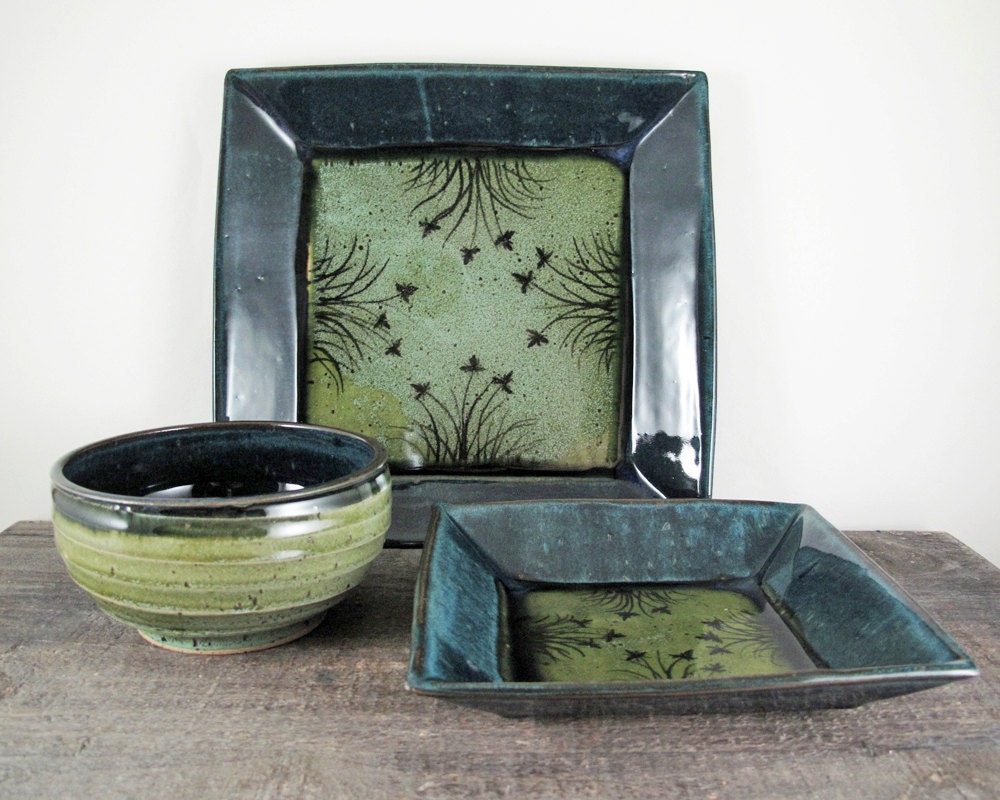 Meadow Dinnerware Place Setting - Dinner Plate, Salad Plate, and Bowl - Made to Order - Free Shipping in Contiguous US