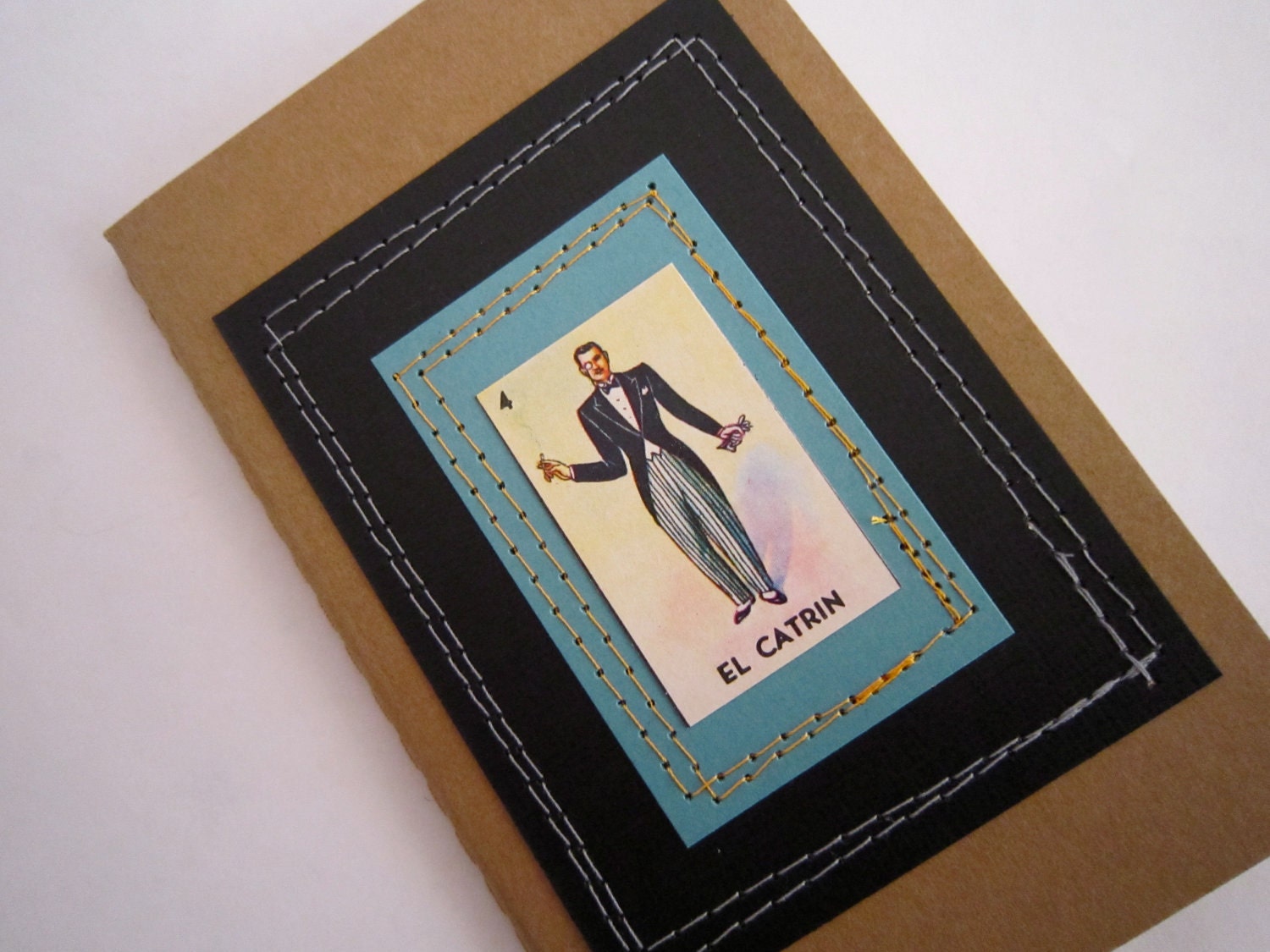 Dapper Dude Journal . Small Moleskine . Stitched Loteria Man . Grid Pages