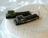 olive green fused glass and sterling silver earrings