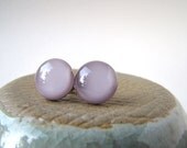round mauve fused glass earrings 11mm