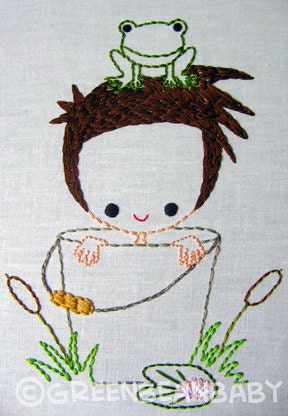 Boy in Garden Pail, Girl in Flower Pot Cutesie Digital Embroidery Patterns