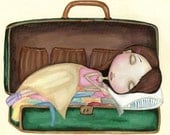 Girl Sleeping In Suitcase Nursery Art Print