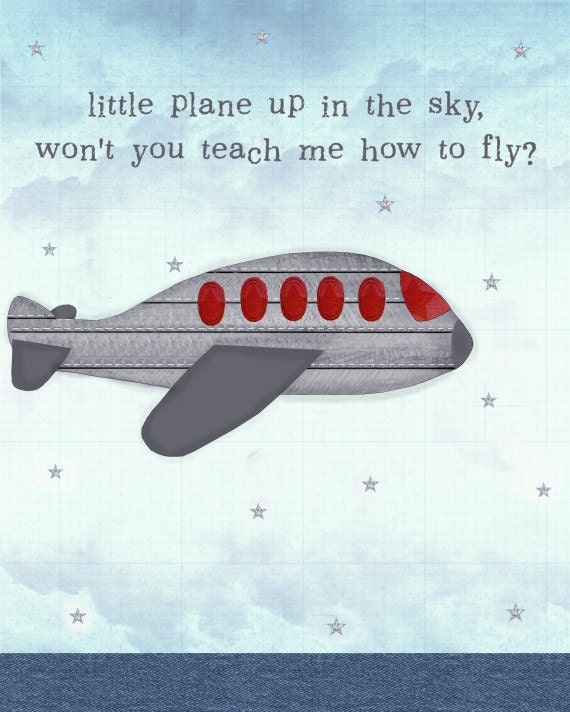 Red And Blue Little Plane Print Aeroplane Airplane Art For Aviation Or Transporation Themed Little Boy's Room or Baby Boy Nursery