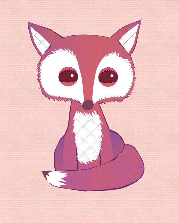 Fox Art - Cute Pink Girly Fox Art Print For Your Baby Girl's Nursery or Little Girl Room From My Whimsical Woods Woodland Animals Series