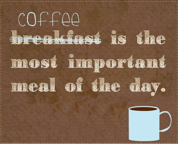 Coffee Lovers Brown And Blue Kitchen Art Typographic Print