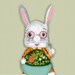 Bunny Rabbit Art Print Titled Rabbit Food Features A Bunny Eating A Salad