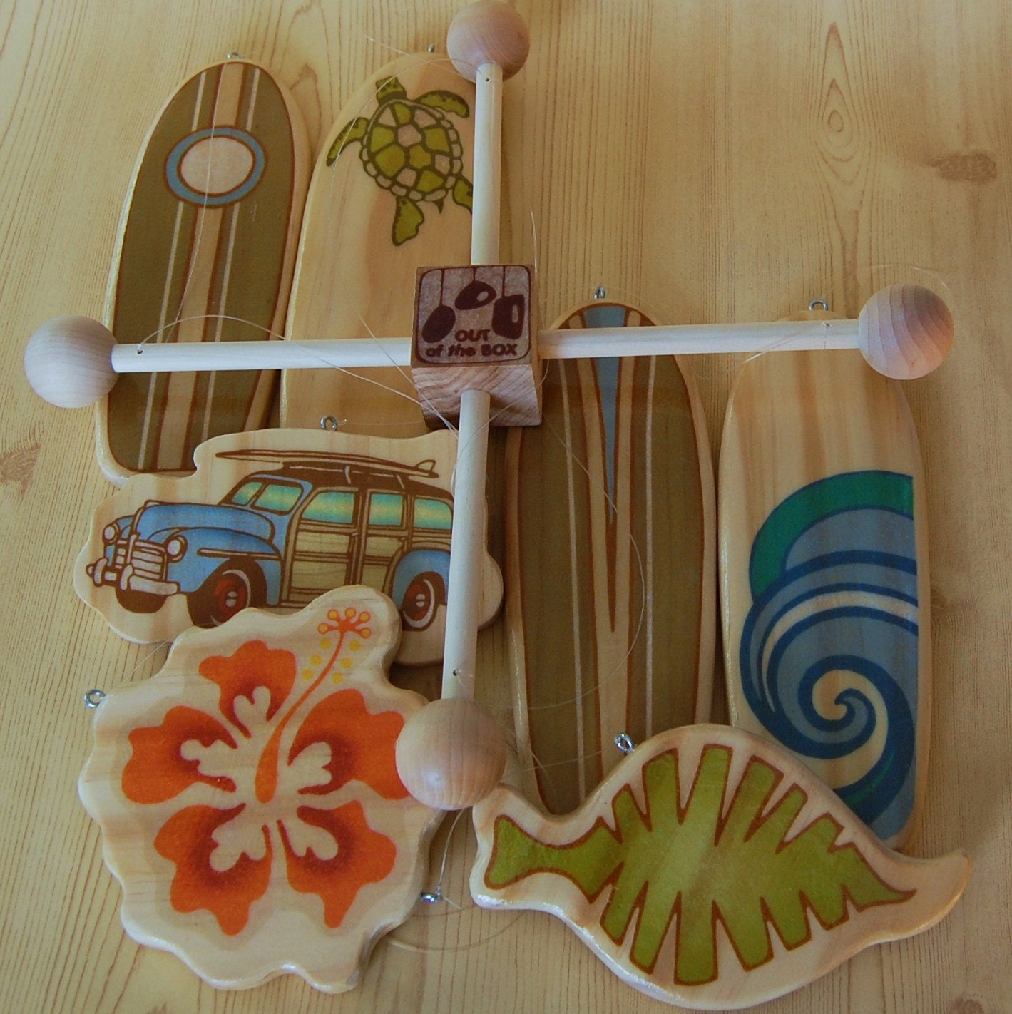 Baby Mobile Surfboards - Woody Surf Boards and Car - Surf or Beach Baby Nursery