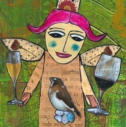 LadyBird Saying. "Wine Tops Her Food Pyramid." ART MAGNET for Wine Tastings, GNO, Girl's Night Out. Grown Up Party.