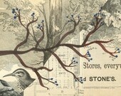 Bird and Berries - 5x7 - Collage Art Print