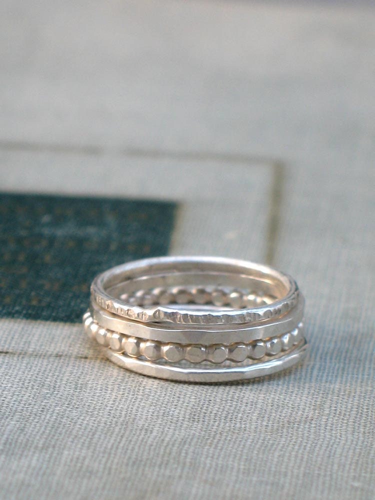 organic silver stacking rings- set of 4