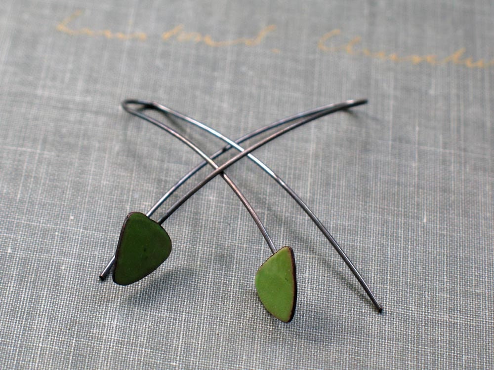 calder earrings- long green enamel drops