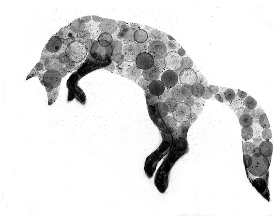 Fox Drawing Illustration Print 8X10 (ink bubble drawing reproduction print)