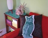Giant block print owl pillow
