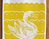 NEW block print swan tea towel Organic