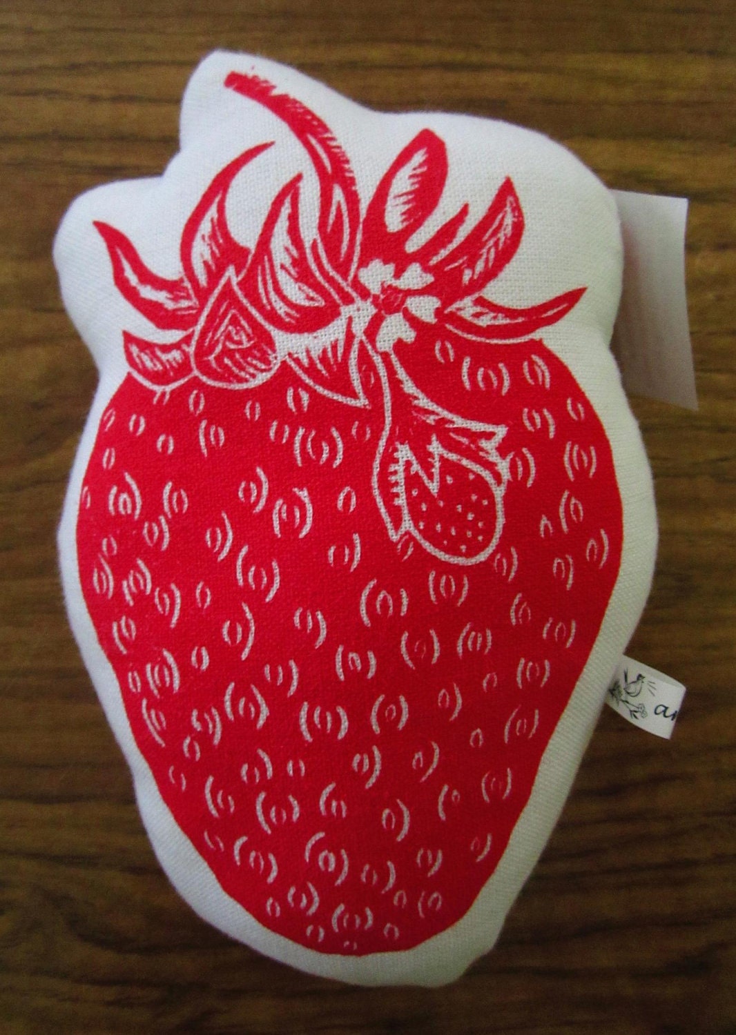 block print strawberry stuffie