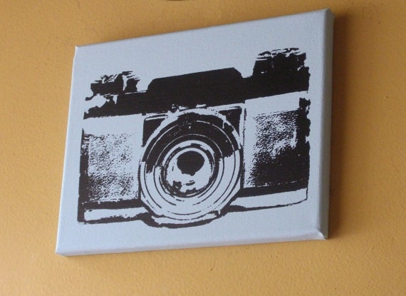 Vintage Camera Print Retro Decor Limited Edition 100  Blue - 8 x 10  Screen Print Canvas Wall Hanging - Indie Housewares -