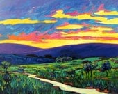 Fauve Landscape at Sunset- Abstract, Huge Contemporary Acrylic on a Extra Large Canvas Commissioned Painting by Patty Baker